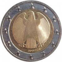 Germany coin 2 Euro - 2'nd Map (2008 - 2017) obverse obverse of 2 Euro - 2'nd Map (2008 - 2017) coin with KM# 258 from Germany. Inscription: 2008 J