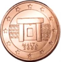 obverse of 1 Euro Cent (2008 - 2015) coin with KM# 125 from Malta. Inscription: NGB MALTA 2008 F