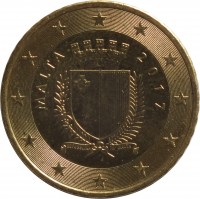obverse of 50 Euro Cent - 2'nd Map (2008 - 2018) coin with KM# 130 from Malta. Inscription: MALTA 2017 REPUBBLIKA TA' MALATA