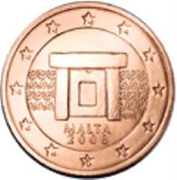 obverse of 2 Euro Cent (2008 - 2015) coin with KM# 126 from Malta. Inscription: MALTA 2008 NGB