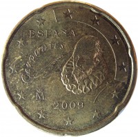 Spain coin 20 Euro Cent - Juan Carlos I - 2'nd Map; 1'st Type (2007 - 2009) obverse obverse of 20 Euro Cent - Juan Carlos I - 2'nd Map; 1'st Type (2007 - 2009) coin with KM# 1071 from Spain. Inscription: ESPAÑA Cervantes M 2009