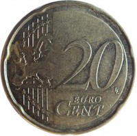 Spain coin 20 Euro Cent - Juan Carlos I - 2'nd Map; 1'st Type (2007 - 2009) reverse reverse of 20 Euro Cent - Juan Carlos I - 2'nd Map; 1'st Type (2007 - 2009) coin with KM# 1071 from Spain. Inscription: 20 EURO CENT LL