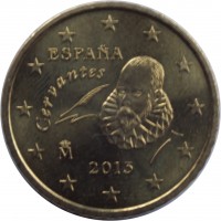 obverse of 50 Euro Cent - Juan Carlos I - 2'nd Map; 1'st Type (2007 - 2009) coin with KM# 1072 from Spain. Inscription: Cervantes ESPAÑA 2007 M