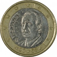 obverse of 1 Euro - Juan Carlos I - 2'nd Map; 1'st Type (2007 - 2009) coin with KM# 1073 from Spain. Inscription: ESPAÑA M 20 07