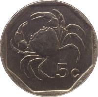reverse of 5 Cents (1991 - 2007) coin with KM# 95 from Malta. Inscription: 5c