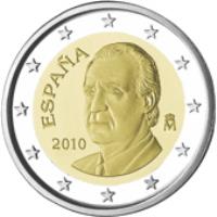 obverse of 2 Euro - Juan Carlos I - 2'nd Map; 2'nd Type (2010 - 2015) coin with KM# 1151 from Spain. Inscription: ESPANA 2010 M