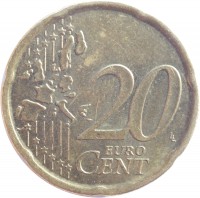 reverse of 20 Euro Cent - Juan Carlos I - 1'st Map; 1'st Type (1999 - 2006) coin with KM# 1044 from Spain. Inscription: 20 EURO CENT LL