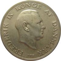 Denmark coin 2 Kroner - Frederik IX (1947 - 1960) obverse obverse of 2 Kroner - Frederik IX (1947 - 1960) coin with KM# 838 from Denmark. Inscription: FREDERIK IX KONGE AF DANMARK N ♥ S