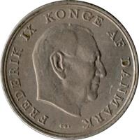 Denmark coin 5 Kroner - Frederik IX (1960 - 1972) obverse obverse of 5 Kroner - Frederik IX (1960 - 1972) coin with KM# 853 from Denmark. Inscription: FREDERIK IX KONGE AF DANMARK C ♥ S