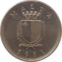 Malta coin 10 Cents (1991 - 2007) obverse obverse of 10 Cents (1991 - 2007) coin with KM# 96 from Malta. Inscription: MALTA 1998