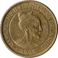 Denmark coin 20 Kroner - Margrethe II - 2'nd Coat of Arms; 4'th Portrait (2003 - 2009) obverse obverse of 20 Kroner - Margrethe II - 2'nd Coat of Arms; 4'th Portrait (2003 - 2009) coin with KM# 891 from Denmark. Inscription: MARGRETHE II DANMARKS DRONNING 2004