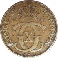 Denmark coin 2 Kroner - Christian X (1924 - 1941) obverse obverse of 2 Kroner - Christian X (1924 - 1941) coin with KM# 825 from Denmark. Inscription: KONGE AF DANMARK 19 39
