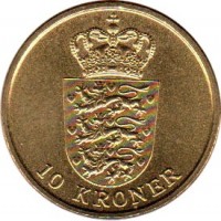 Denmark coin 10 Kroner - Margrethe II - 5'th Portrait (2011) reverse reverse of 10 Kroner - Margrethe II - 5'th Portrait (2011) coin with KM# 943 from Denmark. Inscription: 10 KRONER