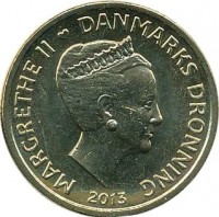 Denmark coin 20 Kroner - Margrethe II - Tycho Brahe & Stella Nova (2013) obverse obverse of 20 Kroner - Margrethe II - Tycho Brahe & Stella Nova (2013) coin with KM# 962 from Denmark. Inscription: MARGRETHE II DANMARKS DRONNING 2013