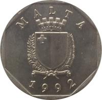Malta coin 50 Cents (1991 - 2007) obverse obverse of 50 Cents (1991 - 2007) coin with KM# 98 from Malta. Inscription: MALTA REPUBLIKA TA'MALTA 1992