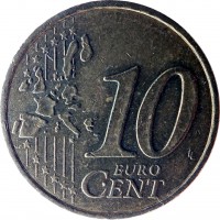 reverse of 10 Euro Cent - 1'st Map (1999 - 2006) coin with KM# 1285 from France. Inscription: 10 EURO CENT LL