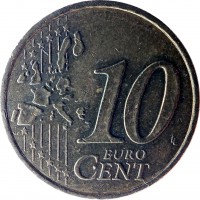 France coin 10 Euro Cent - 1'st Map (1999 - 2006) reverse reverse of 10 Euro Cent - 1'st Map (1999 - 2006) coin with KM# 1285 from France. Inscription: 10 EURO CENT LL