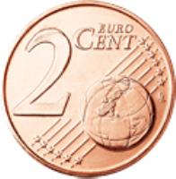 reverse of 2 Euro Cent (2002 - 2017) coin with KM# 182 from Greece. Inscription: 2 EURO CENT LL