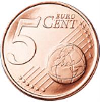 reverse of 5 Euro Cent (2002 - 2017) coin with KM# 183 from Greece. Inscription: 5 EURO CENT LL
