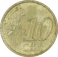 reverse of 10 Euro Cent - 1'st Map (2002 - 2006) coin with KM# 184 from Greece. Inscription: 10 EURO CENT LL