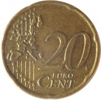 Greece coin 20 Euro Cent - 1'st Map (2002 - 2006) reverse reverse of 20 Euro Cent - 1'st Map (2002 - 2006) coin with KM# 185 from Greece. Inscription: 20 EURO CENT LL