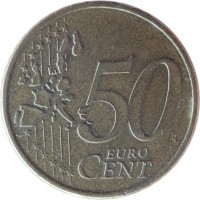 reverse of 50 Euro Cent - 1'st Map (2002 - 2006) coin with KM# 186 from Greece. Inscription: 50 EURO CENT LL