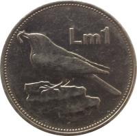 reverse of 1 Lira (1986) coin with KM# 82 from Malta. Inscription: Lm1