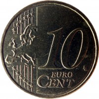 Greece coin 10 Euro Cent - 2'nd Map (2007 - 2017) reverse reverse of 10 Euro Cent - 2'nd Map (2007 - 2017) coin with KM# 211 from Greece. Inscription: 10 EURO CENT LL