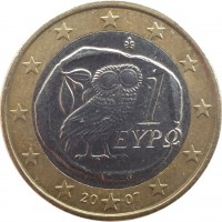 Greece coin 1 Euro - 2'nd Map (2007 - 2015) obverse obverse of 1 Euro - 2'nd Map (2007 - 2015) coin with KM# 214 from Greece. Inscription: 1 ΕΥΡΩ ΓΣ 2009