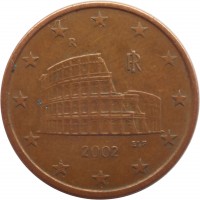 obverse of 5 Euro Cent (2002 - 2014) coin with KM# 212 from Italy. Inscription: ELF RI R 2005