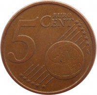 Italy coin 5 Euro Cent (2002 - 2014) reverse reverse of 5 Euro Cent (2002 - 2014) coin with KM# 212 from Italy. Inscription: 5 EURO CENT LL