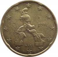 obverse of 20 Euro Cent - 1'st Map (2002 - 2007) coin with KM# 214 from Italy. Inscription: M.A.C. RI R 2003