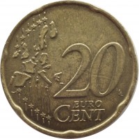 reverse of 20 Euro Cent - 1'st Map (2002 - 2007) coin with KM# 214 from Italy. Inscription: 20 EURO CENT LL