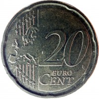 reverse of 20 Euro Cent - 2'nd Map (2008 - 2014) coin with KM# 248 from Italy. Inscription: 20 EURO CENT LL