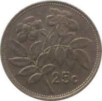 reverse of 25 Cents (1986) coin with KM# 80 from Malta. Inscription: 25c