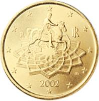 obverse of 50 Euro Cent - 2'nd Map (2008 - 2015) coin with KM# 249 from Italy. Inscription: m RI R 2008