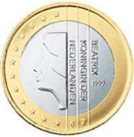 obverse of 1 Euro - Beatrix - 2'nd Map (2007 - 2013) coin with KM# 271 from Netherlands. Inscription: BEATRIX KONINGIN DER NEDERLANDEN 2007