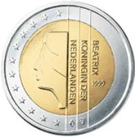 obverse of 2 Euro - Beatrix - 2'nd Map (2007 - 2013) coin with KM# 272 from Netherlands. Inscription: BEATRIX KONINGIN DER NEDERLANDEN 2007