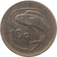 reverse of 10 Cents (1986) coin with KM# 76 from Malta. Inscription: 10c