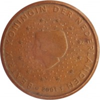 Netherlands coin 1 Euro Cent - Beatrix (1999 - 2013) obverse obverse of 1 Euro Cent - Beatrix (1999 - 2013) coin with KM# 234 from Netherlands. Inscription: BEATRIX KONINGIN DER NEDERLANDEN 2001