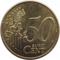 Netherlands coin 50 Euro Cent - Beatrix - 1'st Map (1999 - 2006) reverse reverse of 50 Euro Cent - Beatrix - 1'st Map (1999 - 2006) coin with KM# 239 from Netherlands. Inscription: 50 EURO CENT LL
