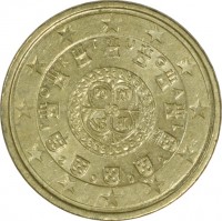 Portugal coin 10 Euro Cent - 1'st Map (2002 - 2007) obverse obverse of 10 Euro Cent - 1'st Map (2002 - 2007) coin with KM# 743 from Portugal. Inscription: PORTUGAL PO RT VG AL VS INCM 2002