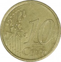Portugal coin 10 Euro Cent - 1'st Map (2002 - 2007) reverse reverse of 10 Euro Cent - 1'st Map (2002 - 2007) coin with KM# 743 from Portugal. Inscription: 10 EURO CENT LL
