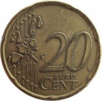 reverse of 20 Euro Cent - 1'st Map (2002 - 2007) coin with KM# 744 from Portugal. Inscription: 20 EURO CENT LL