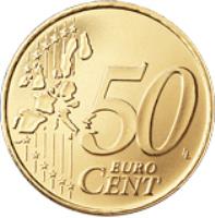 reverse of 50 Euro Cent - 1'st Map (2002 - 2007) coin with KM# 745 from Portugal. Inscription: 50 EURO CENT LL