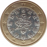 obverse of 1 Euro - 1'st Map (2002 - 2008) coin with KM# 746 from Portugal. Inscription: PORTUGAL 2006