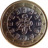 obverse of 1 Euro - 2'nd Map (2008 - 2015) coin with KM# 766 from Portugal. Inscription: PORTUGAL 2010