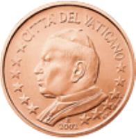 obverse of 1 Euro Cent - John Paul II (2002 - 2005) coin with KM# 341 from Vatican City. Inscription: CITTA' DEL VATICANO 2002 GV · UPINC · R