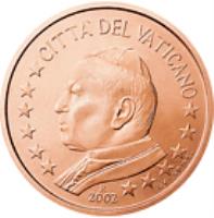 obverse of 5 Euro Cent - John Paul II (2002 - 2005) coin with KM# 343 from Vatican City. Inscription: CITTA' DEL VATICANO 2004 GV · UPINC · R