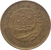 obverse of 1 Cent (1986) coin with KM# 78 from Malta. Inscription: · REPUBBLIKA · TA' · MALTA · 1986